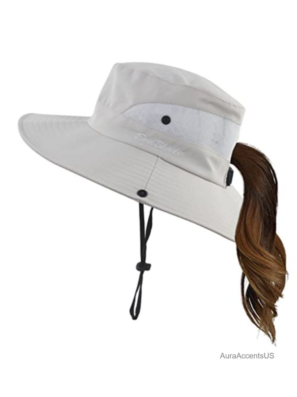 Womens Wide Brim Sun Hat UPF 50+ Ponytail Hole Foldable Bucket Cap Beach